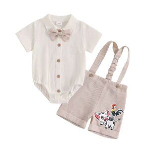 Moana outfit Beige Boy First Birthday Outfit Moana Clothes Suspenders